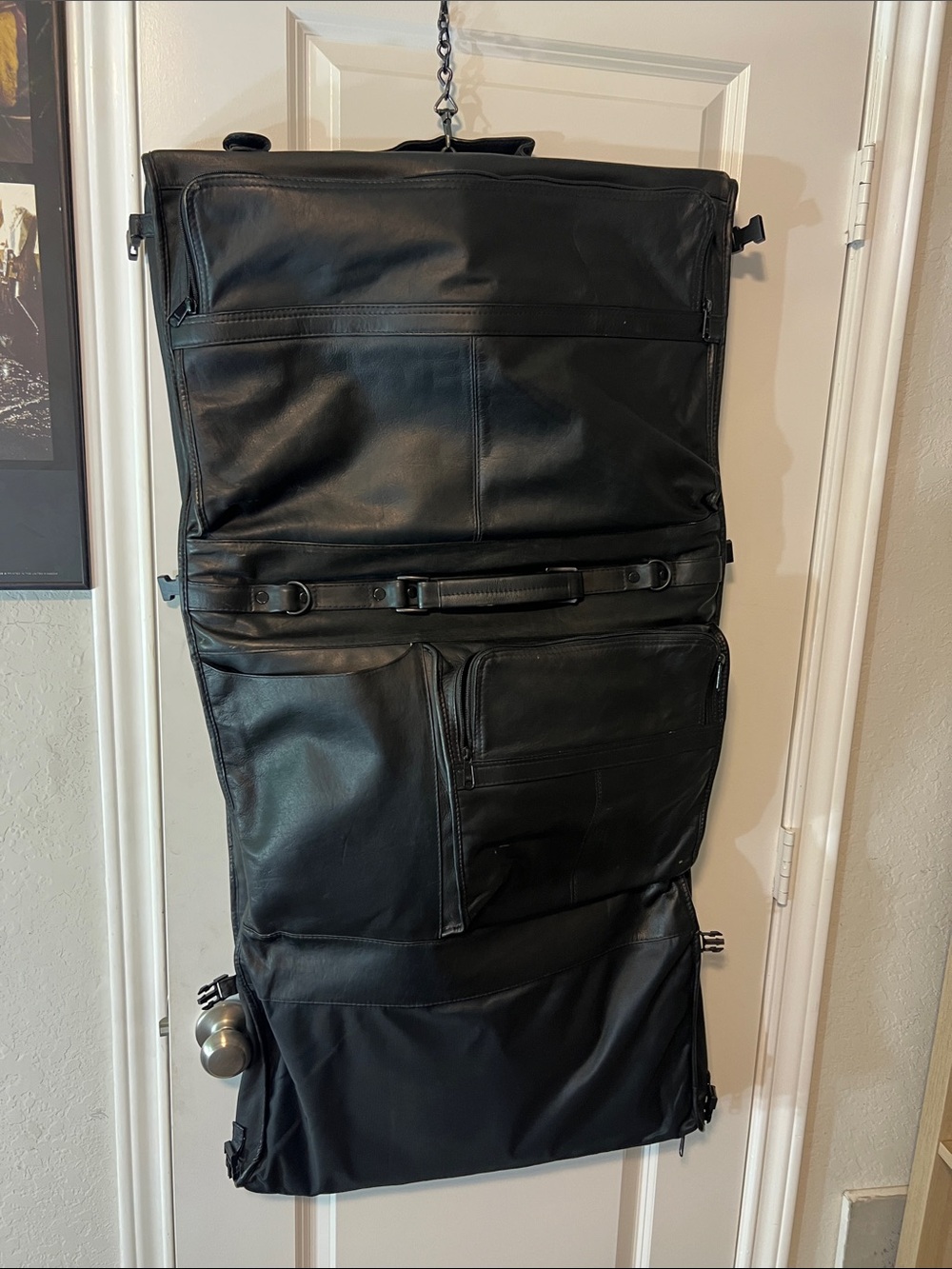 Black Leather Garment Travel Bag - Men